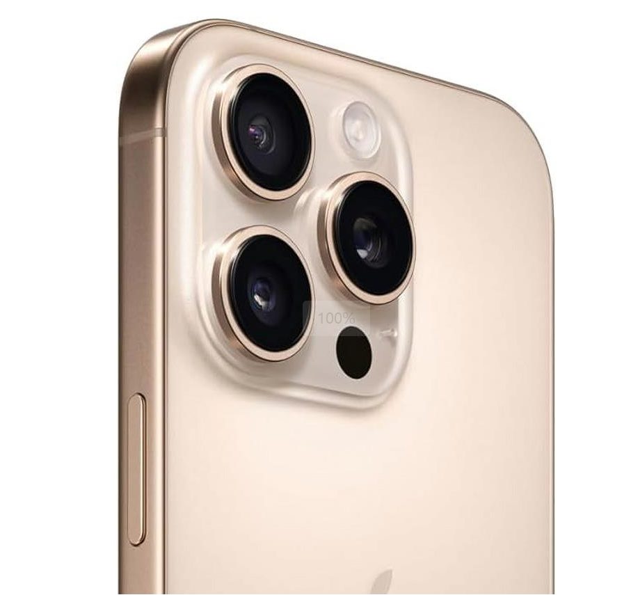 iPhone 16 Pro Max 512GB SS+eSIM Desert Titanium – Rear Camera Black Spot in Wide-Angle Mode A Grade above 90% Battery Health (Refurbished)