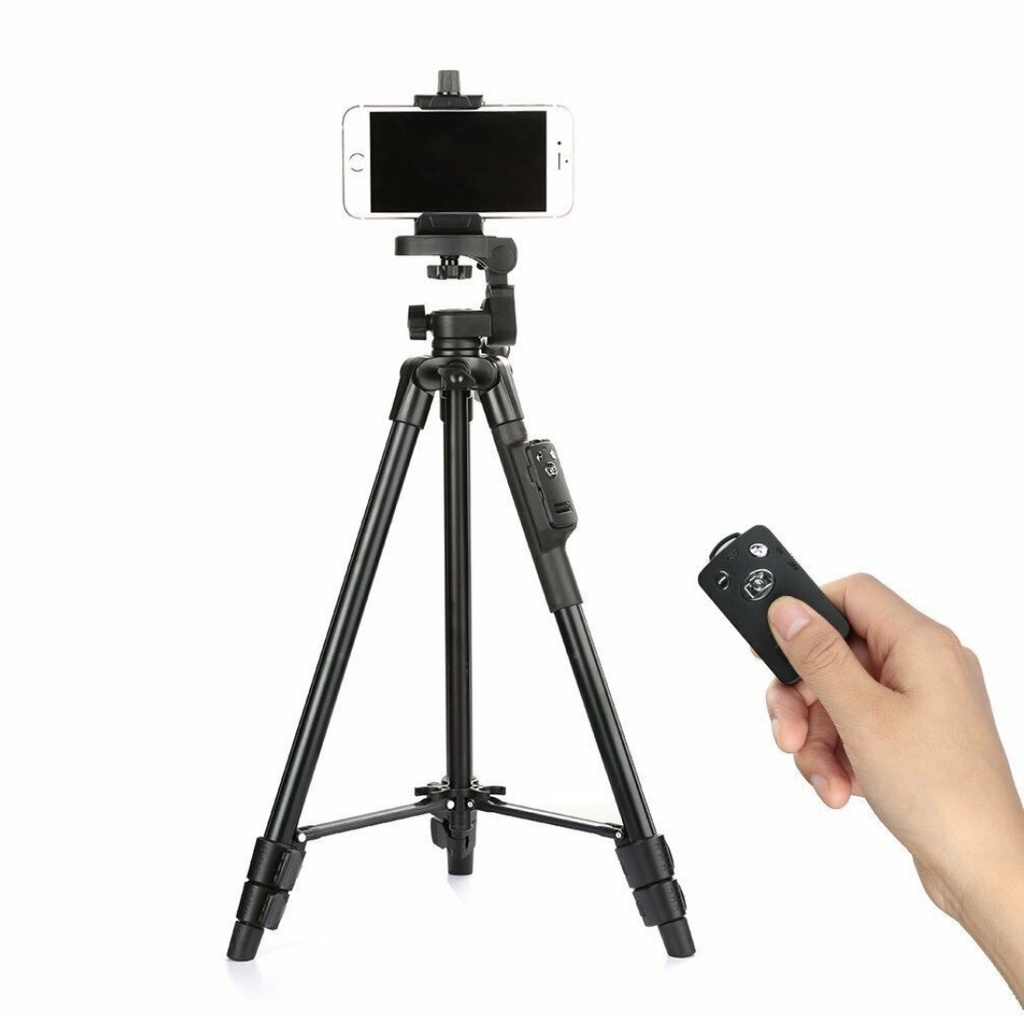 YUNTENG VCT-5208 Aluminum Tripod with 3-Way Head & Bluetooth Remote for Camera Phone