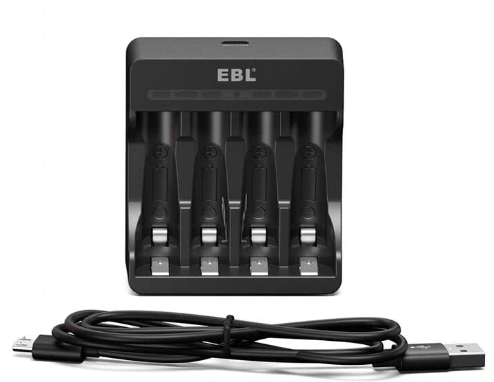 EBL AA/AAA 8 Slots Battery Charger 4 Slots Black