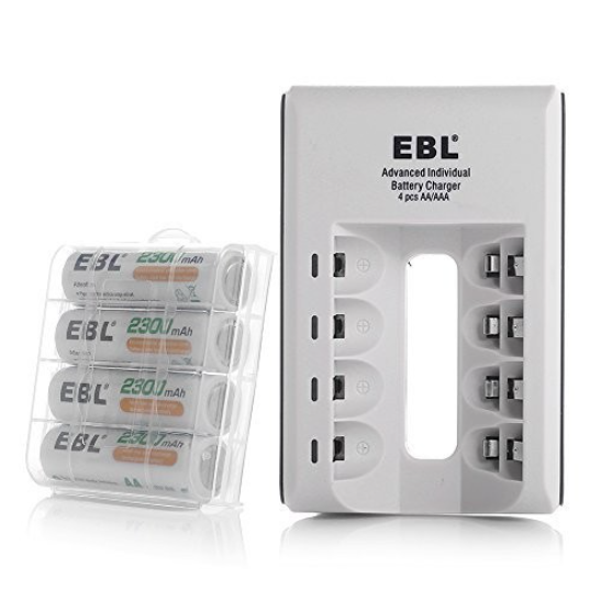 EBL AA AAA Rechargeable Battery Charger with 4Pcs AA Rechargeable Batteries