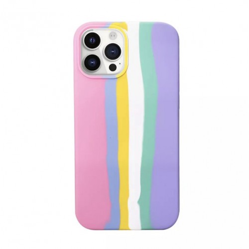 iPhone XR Rainbow Silicone Phone Cover Case (Pink-Blue-Yellow) 