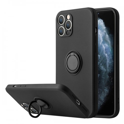 [UD04]Silicone phone case with ring for iPhone 13 Pro Max 6.7 Black