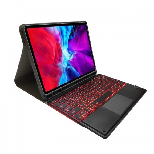 [R]iPad TPU case RK405C with pen-holder detachale bluetooth keyboard with touchpad and back light For iPad Mini4/5 Black