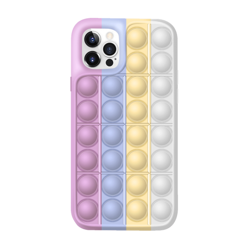 [M0410090009] iPhone 11 Pro Colorful Bubble Soft Rainbow Silicon Pop It Phone Case (SWQ) Light pink, blue, yellow, white