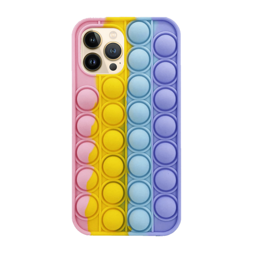 [M0410090028] iPhone XS Max Colorful Bubble Soft Rainbow Silicon Pop It Phone Case (SWQ) Bright pink, yellow, blue, purple