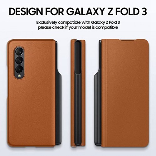 Samsung  Galaxy Z Fold 3 5G Flip Case with Pen Holder PU Leather Hard PC Anti-Scratch Shook-Proof 