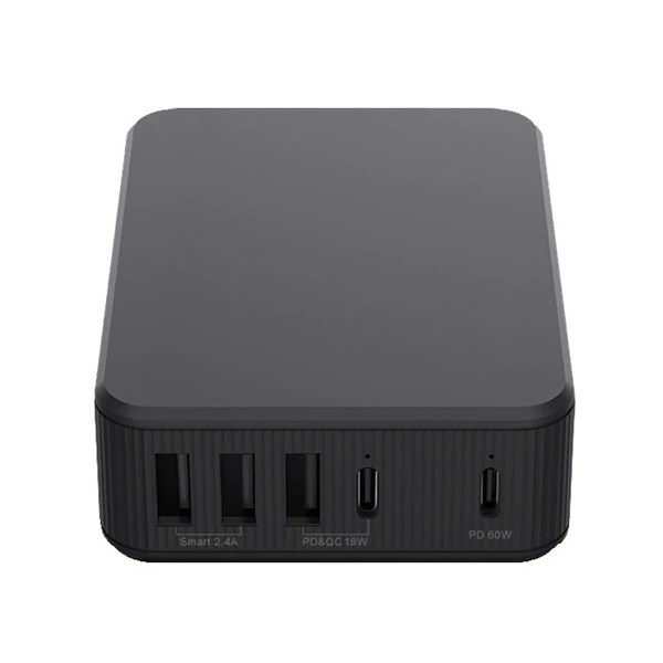 65W 5-Ports Smart Power Adapter with PD+QC 3.0 Fast Charging ELEKER