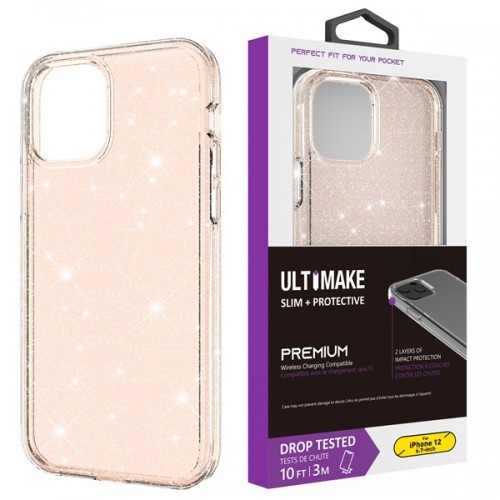 [M0650090008] iPhone 12 /12 Pro 6.1" Glitter Fluorescent Colors ShockProof Phone Case (Ultimake) Gold