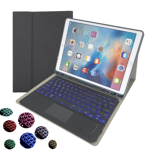 [T0840090009] iPad Pro 12.9'' (2015/2017) Case | HK129T | TPU Tablet Cover with Pen Holder & Detachable Bluetooth Keyboard with Touchpad Backlight – Black